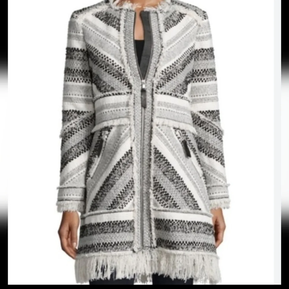 Rebecca Taylor $695 Artisan Tweed Fringe Coat In Size 8 - Picture 3 of 17